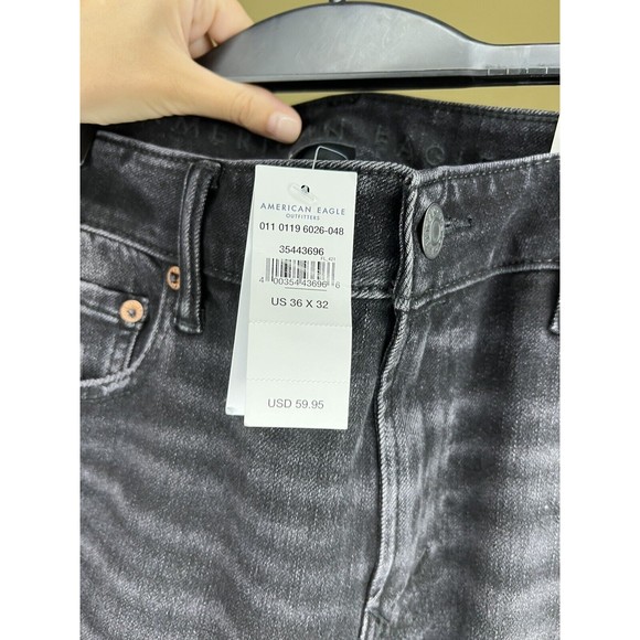 American Eagle aeroflex 360 distressed patch denim jeans black Size 36/32 - Picture 3 of 3